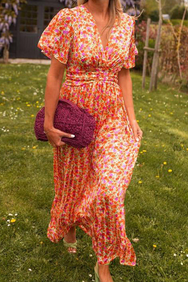 Pauline - Lang kjole med blomsterdesign