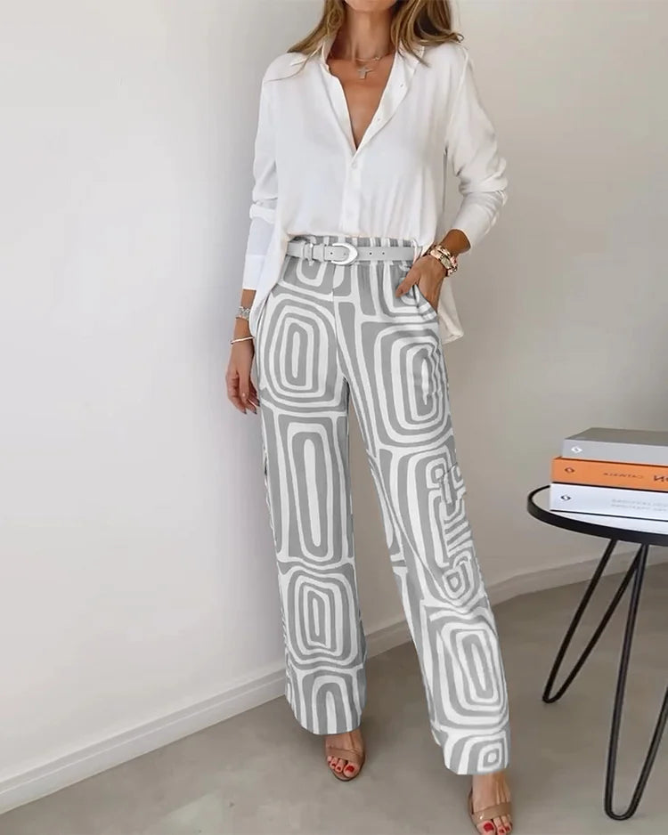 Avero™ | Elegant ensemble bukse - Inkluderer bluse og belte