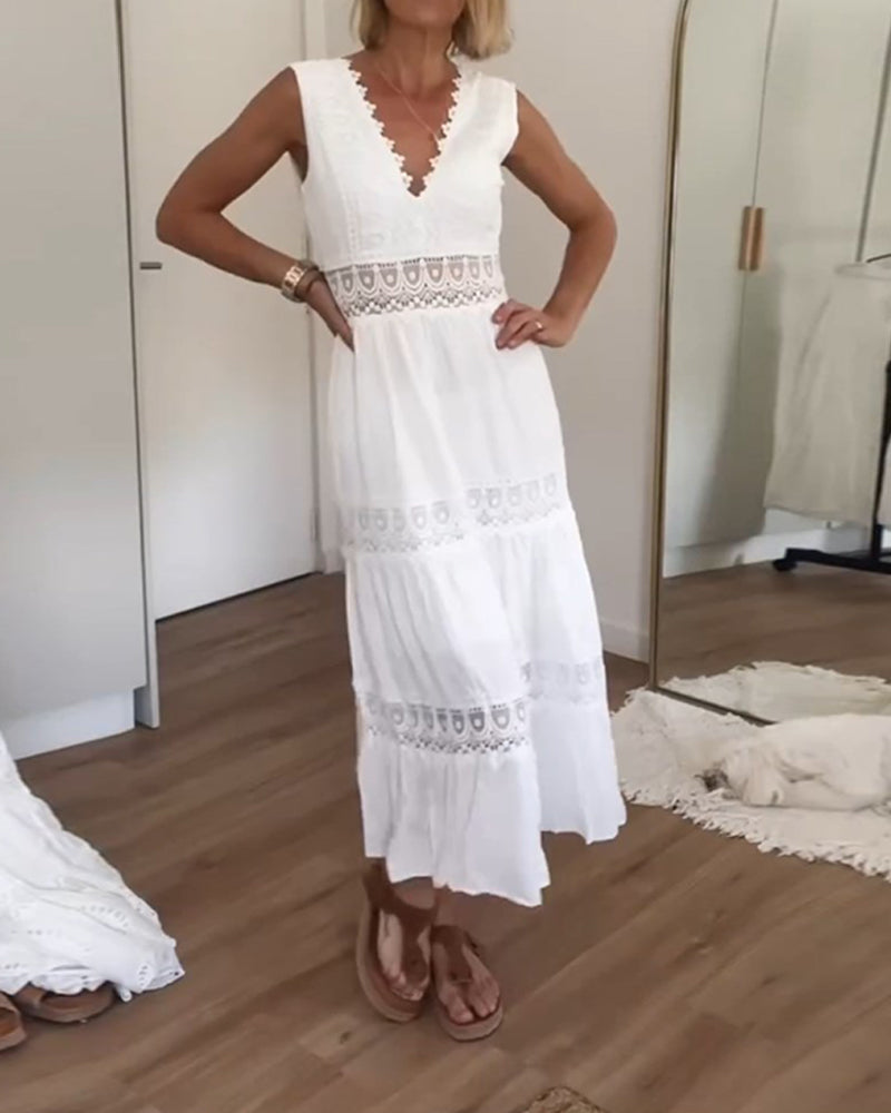 Paula™ | Maxikjole med blondekanter i boho-stil