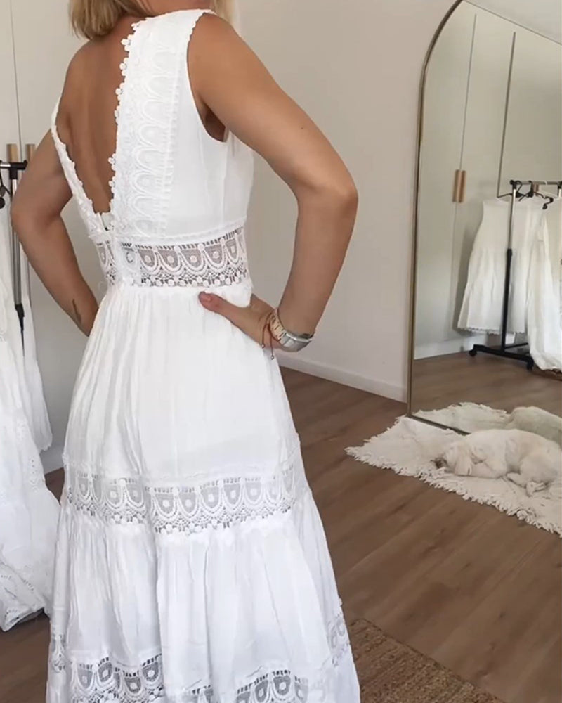 Paula™ | Maxikjole med blondekanter i boho-stil