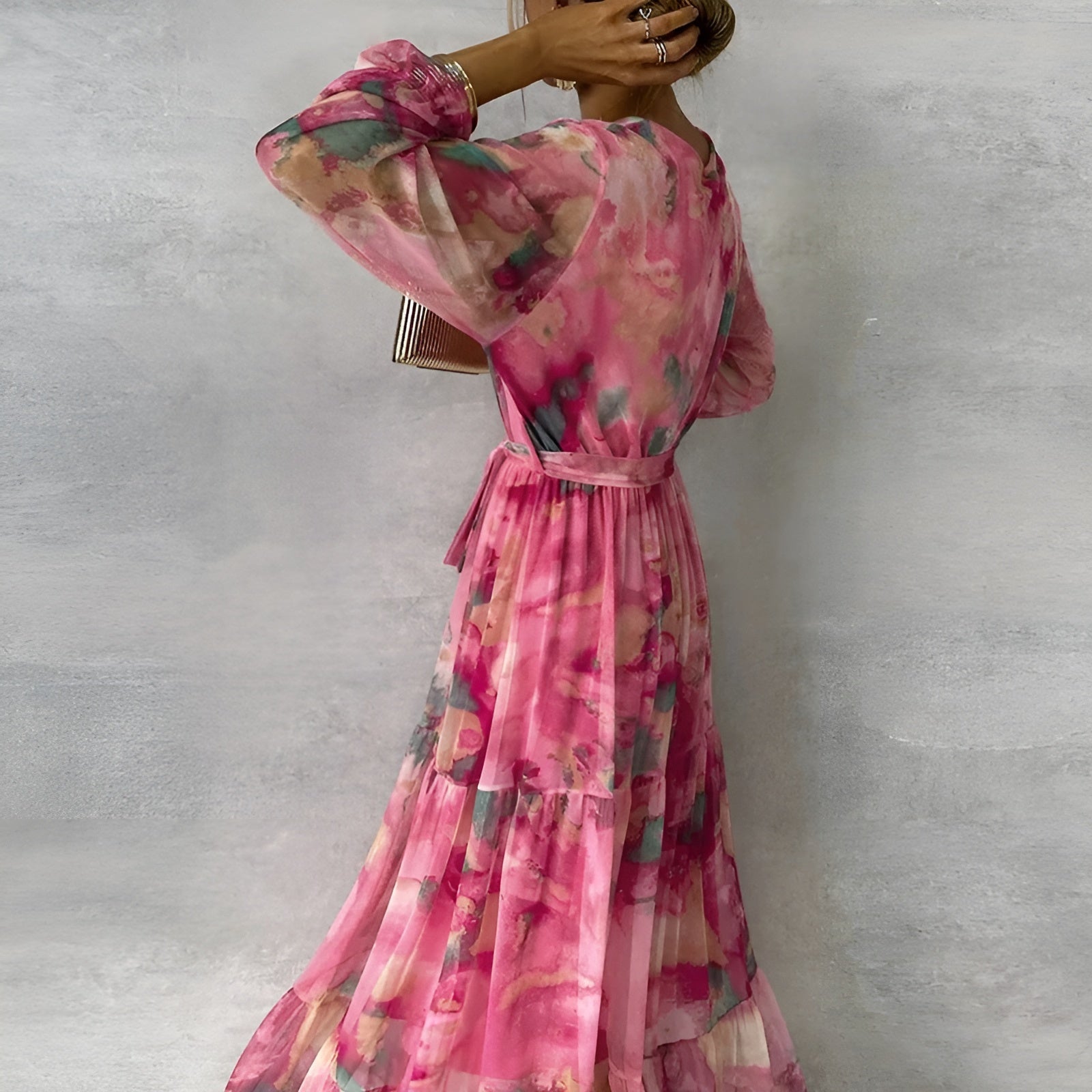 Lirea™ | Chiffon-Maxikjole med akvarelltrykk