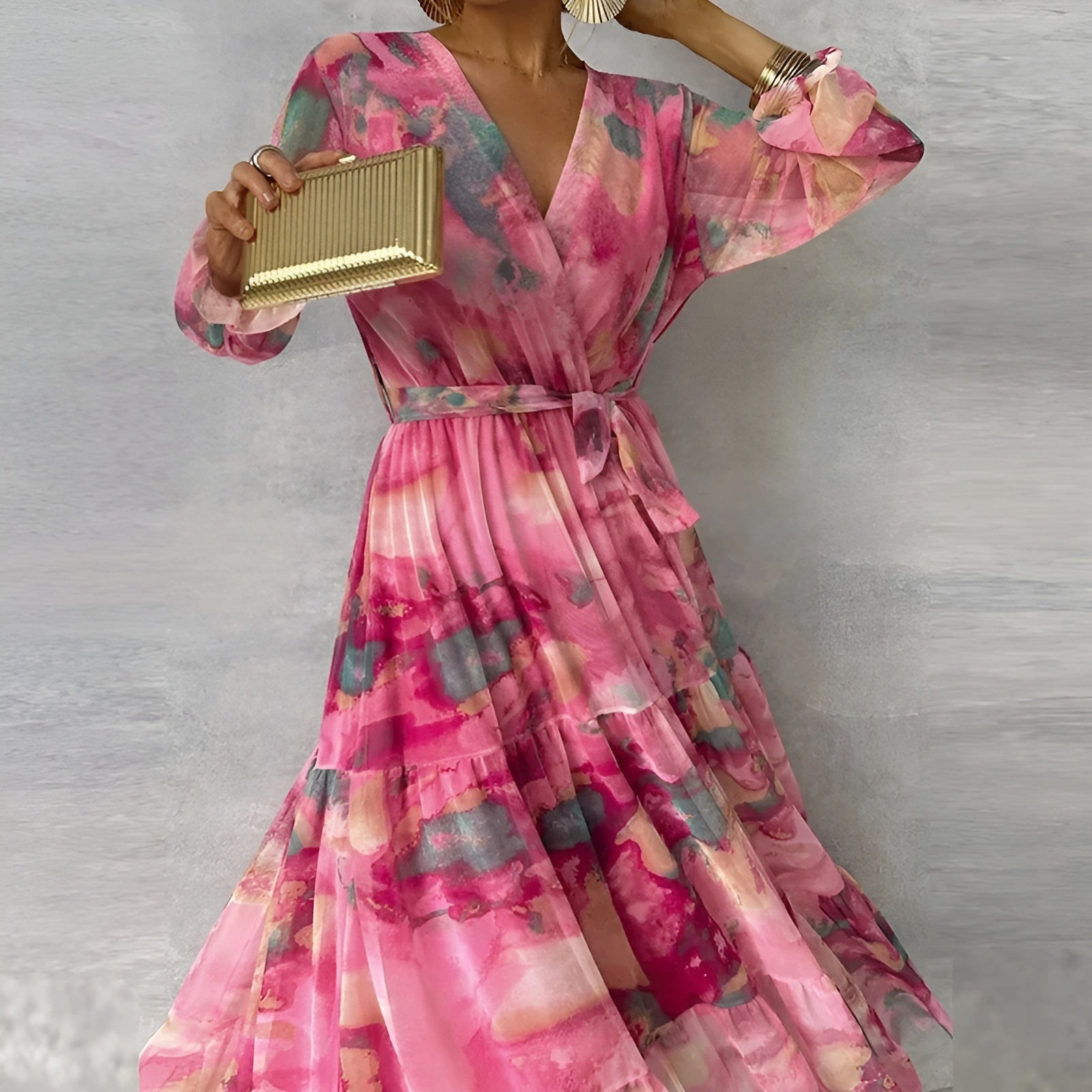 Lirea™ | Chiffon-Maxikjole med akvarelltrykk