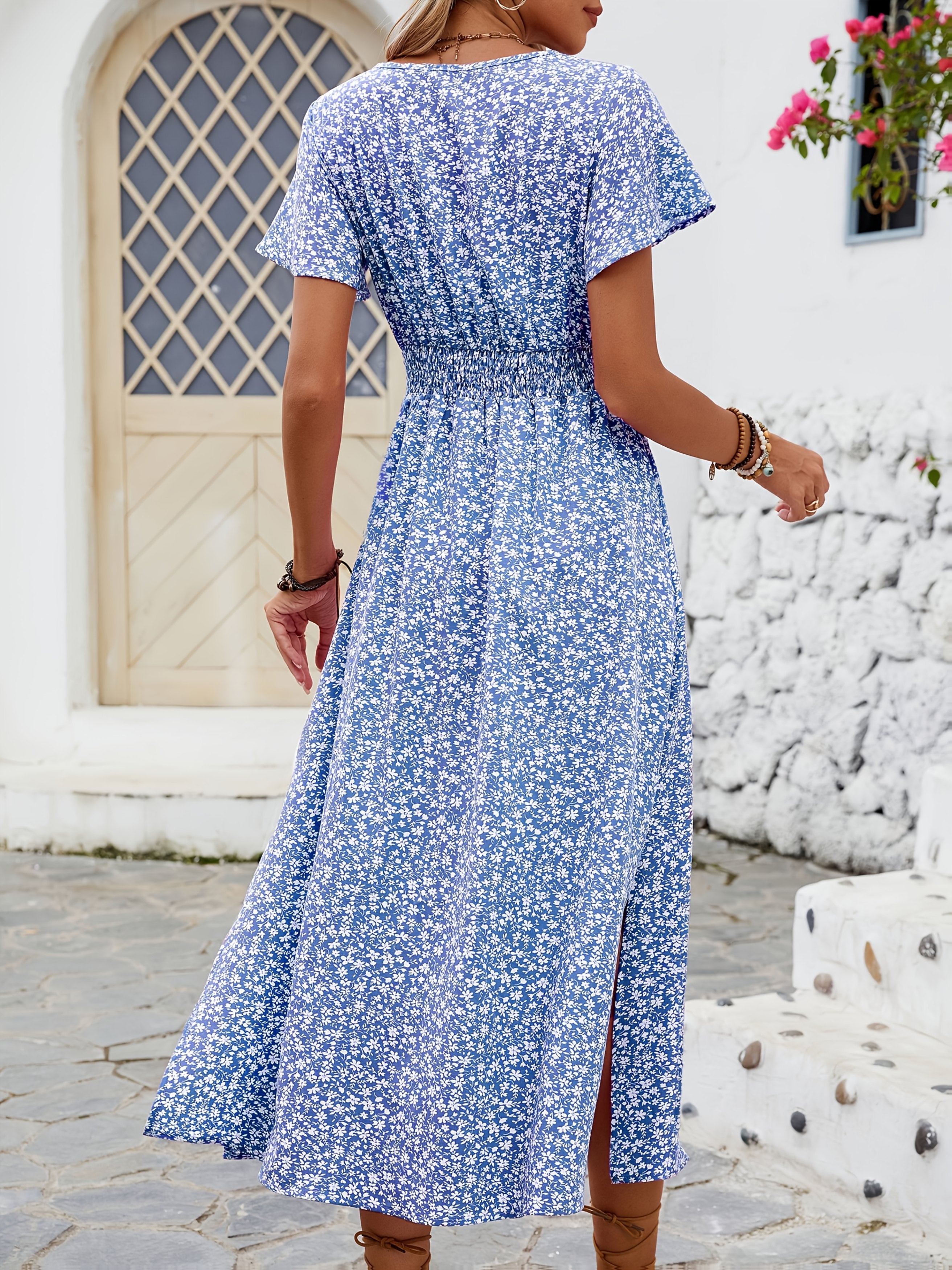 Lina | Blomstrete maxikjole V‑hals