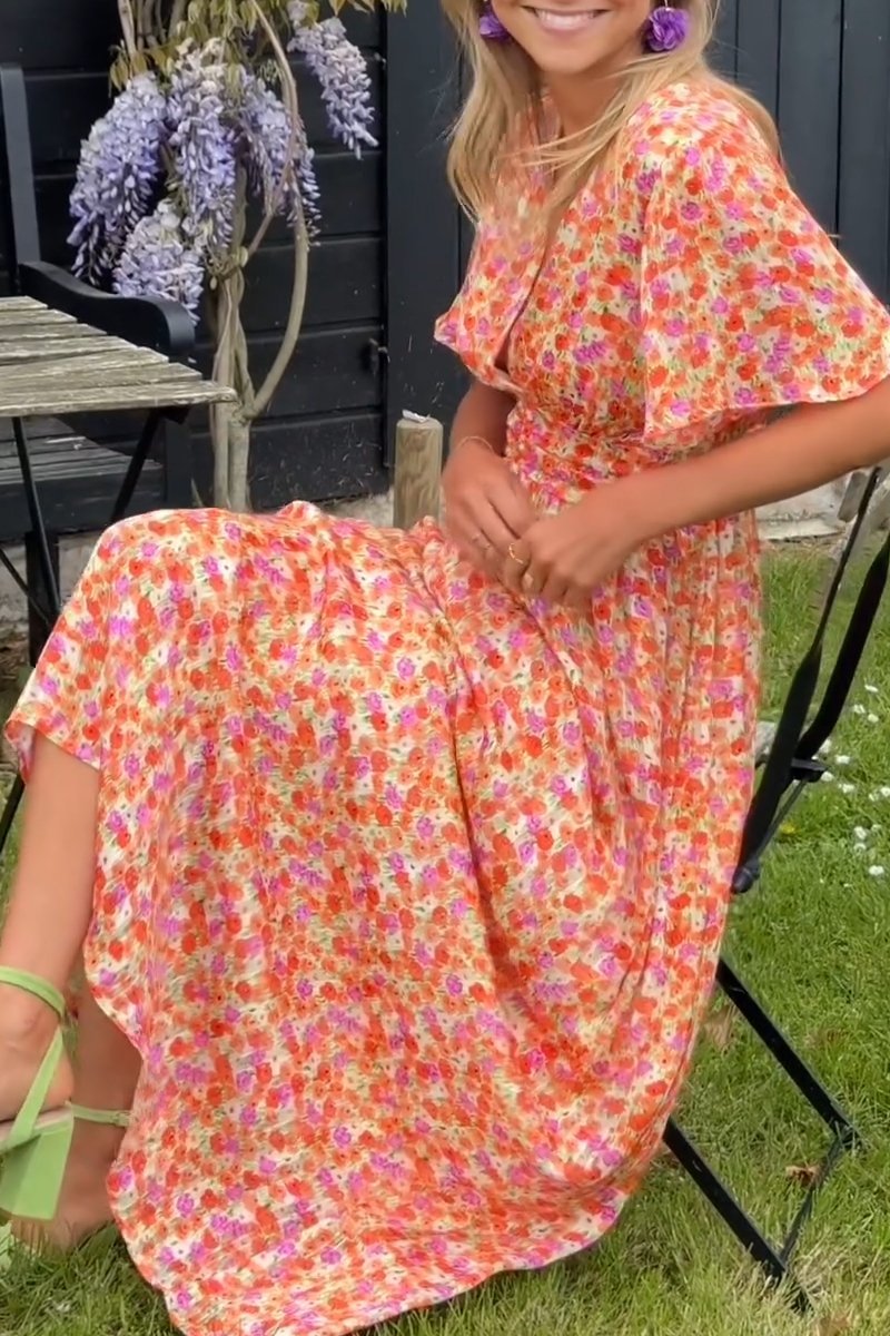 Pauline - Lang kjole med blomsterdesign
