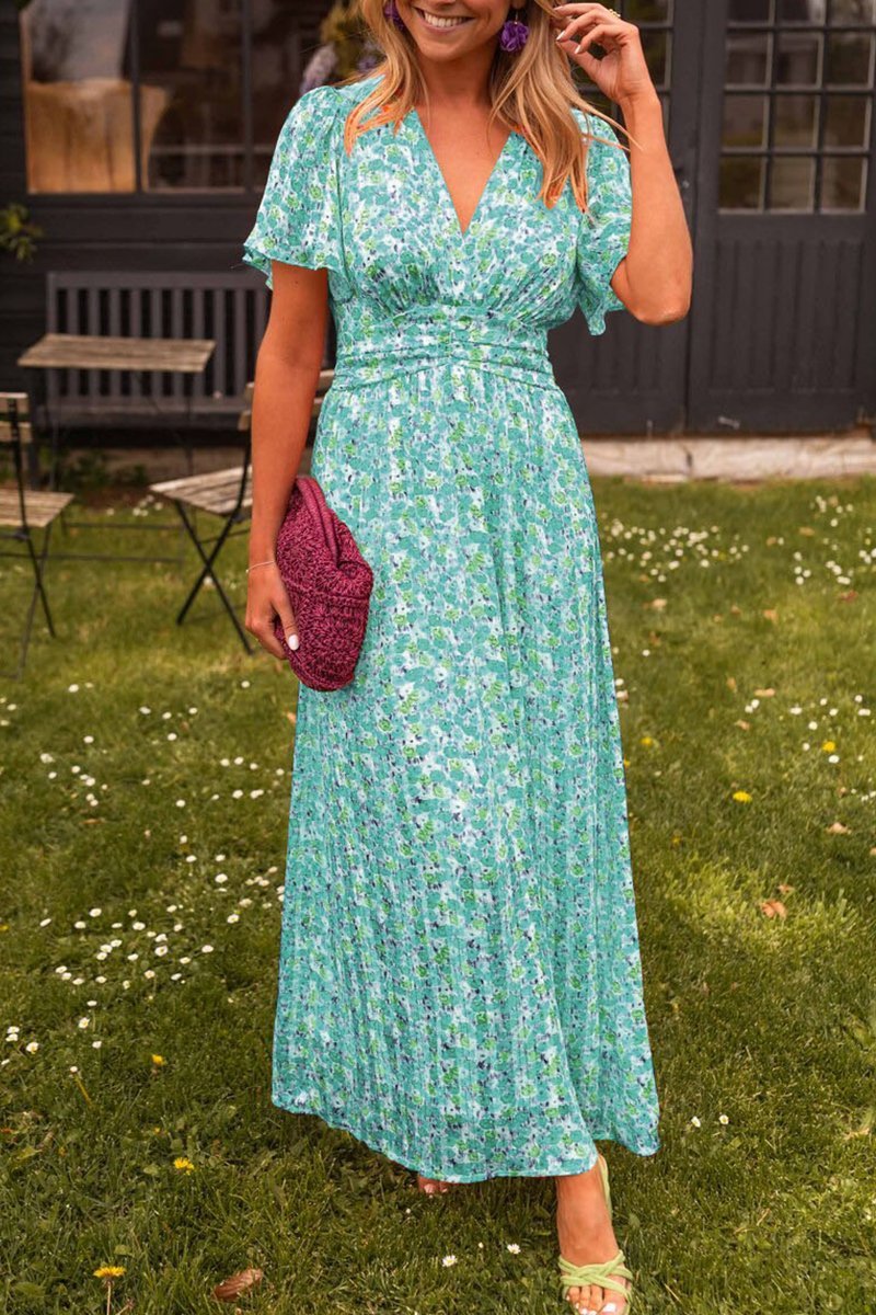 Pauline - Lang kjole med blomsterdesign