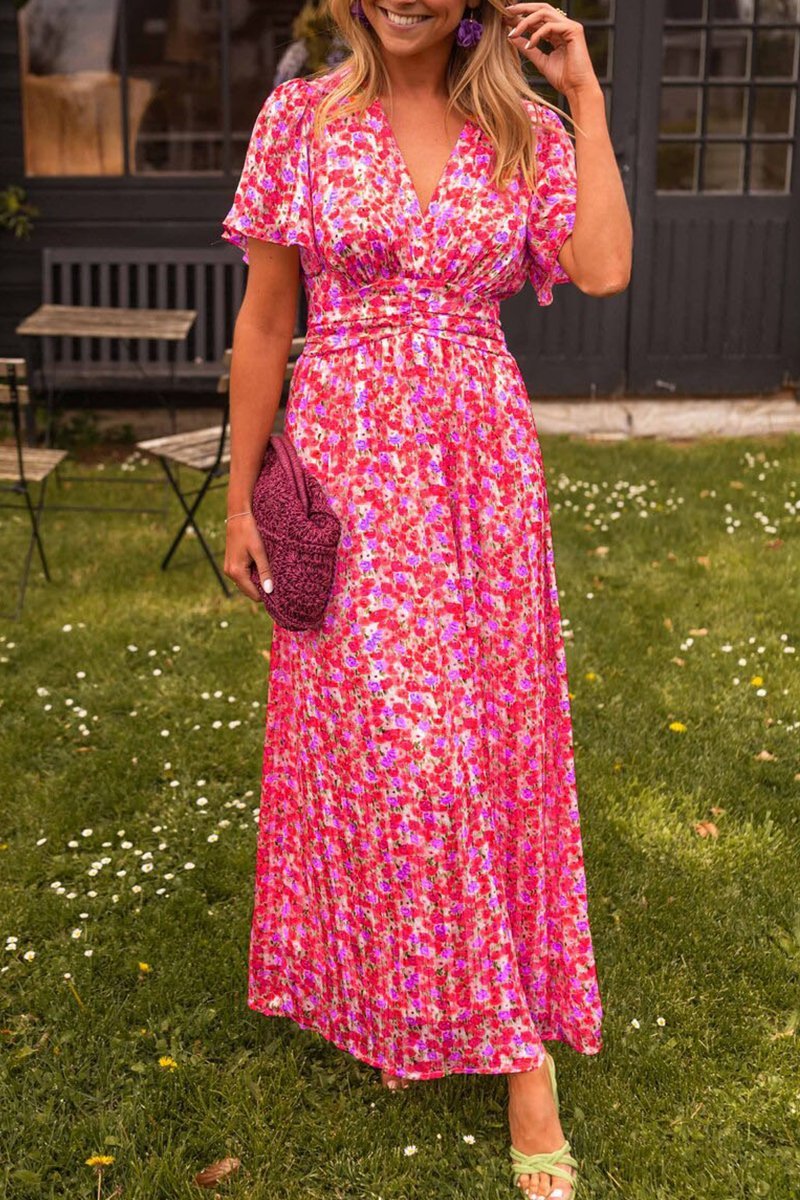 Pauline - Lang kjole med blomsterdesign