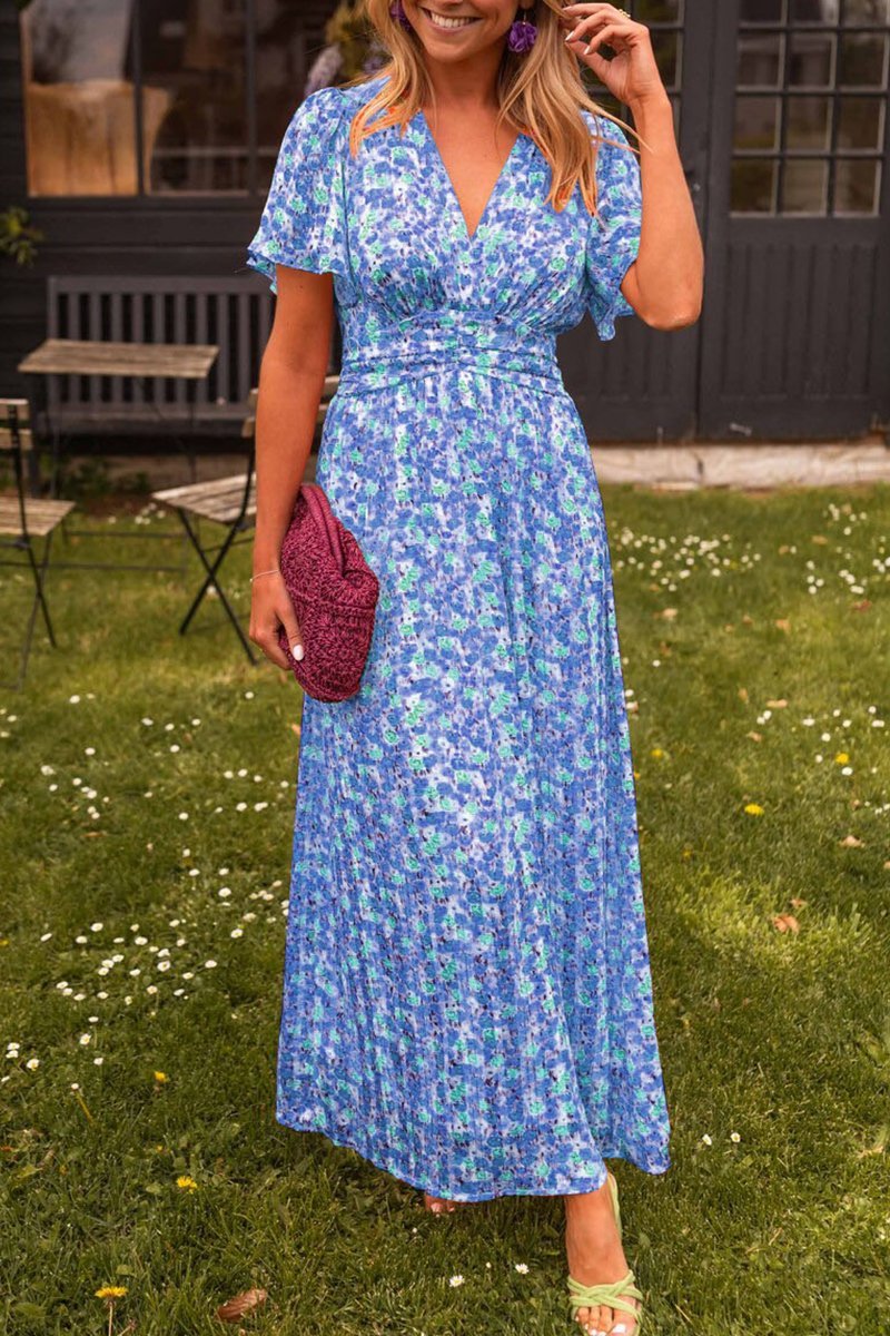 Pauline - Lang kjole med blomsterdesign