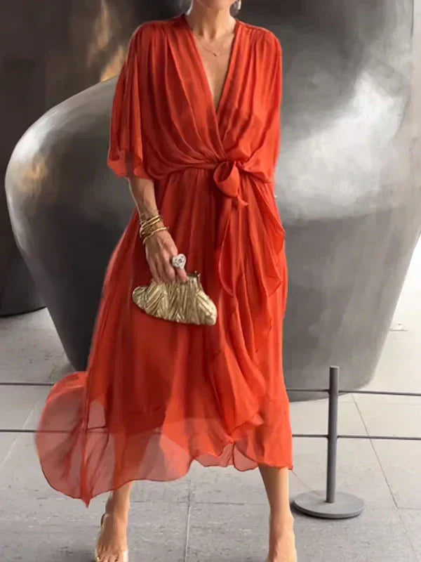 Aurora™ | Chiffon-Midikjole med innpakningsdesign