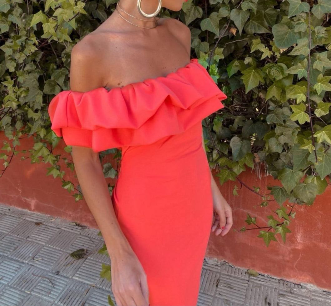Lorena™ | Off-Shoulder Volang Bodycon Kjole