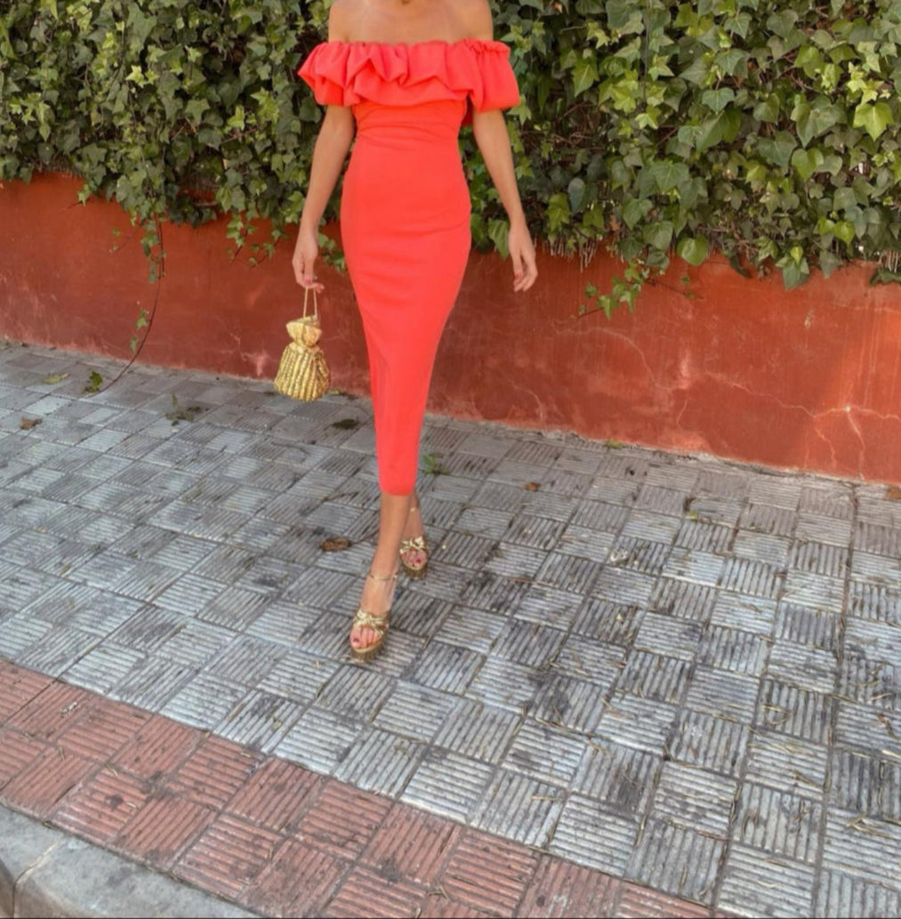 Lorena™ | Off-Shoulder Volang Bodycon Kjole