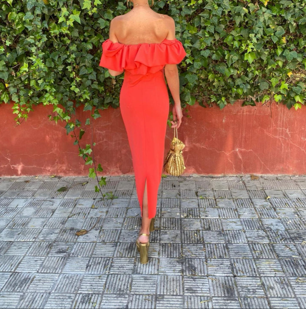 Lorena™ | Off-Shoulder Volang Bodycon Kjole