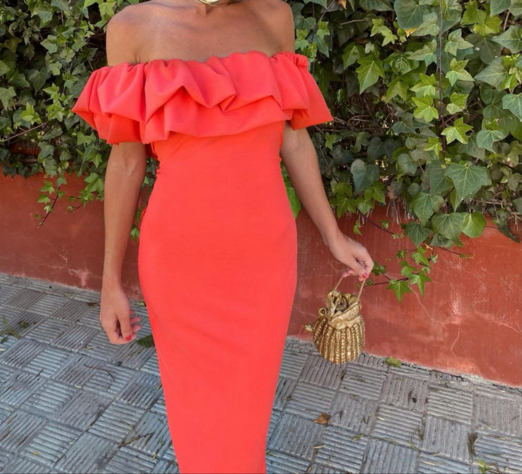 Lorena™ | Off-Shoulder Volang Bodycon Kjole