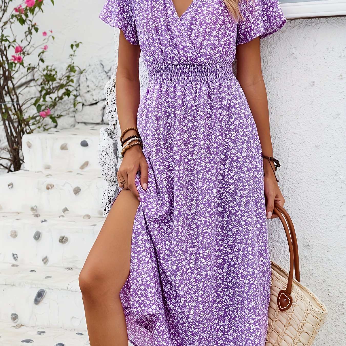 Lina | Blomstrete maxikjole V‑hals