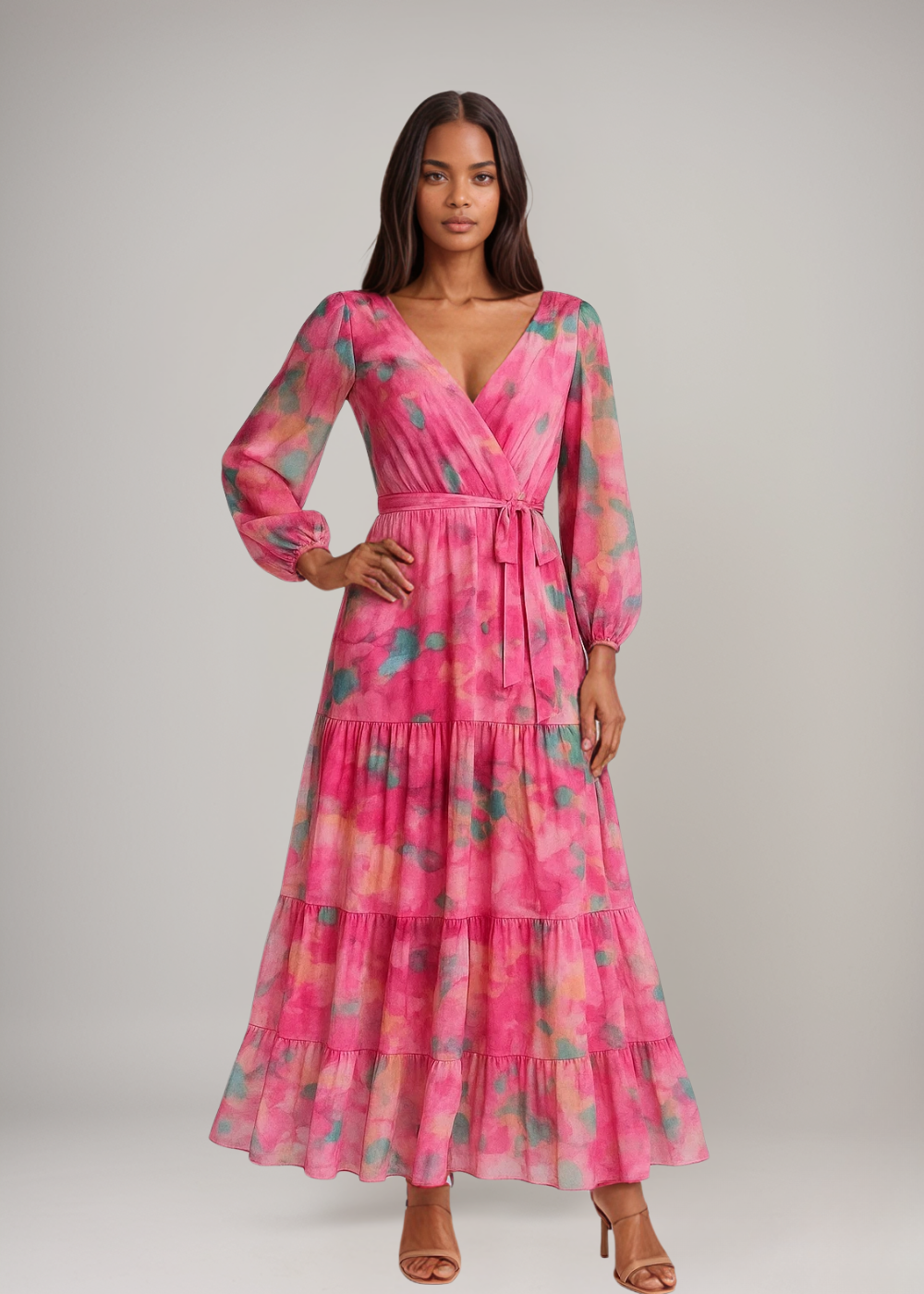 Lirea™ | Chiffon-Maxikjole med akvarelltrykk