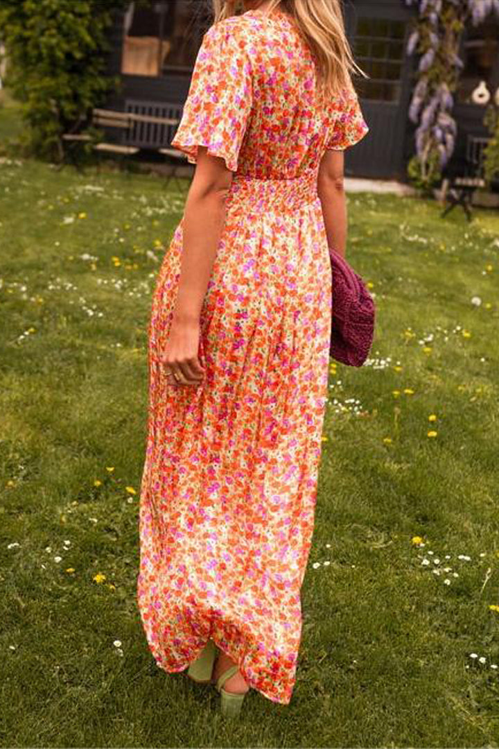 Pauline - Lang kjole med blomsterdesign