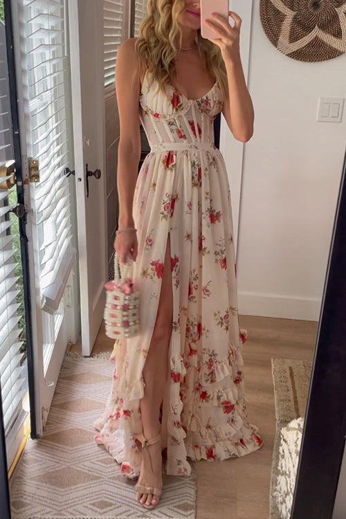 Yuna - Lang kjole med blomsterdesign