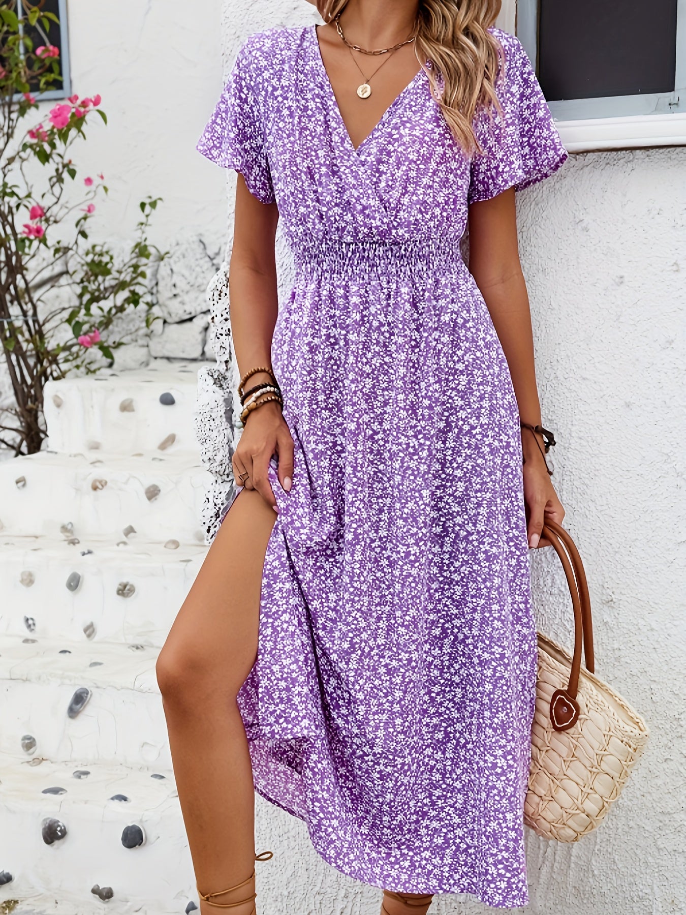 Lina | Blomstrete maxikjole V‑hals