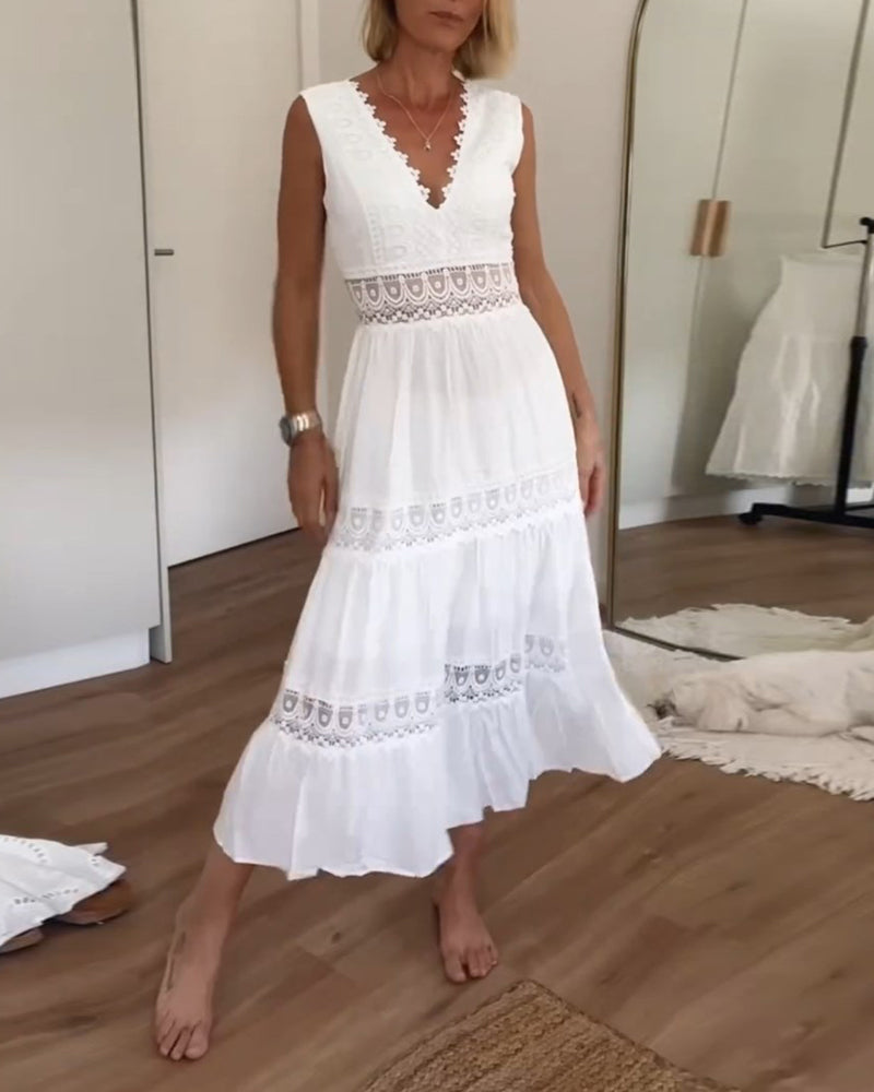 Paula™ | Maxikjole med blondekanter i boho-stil