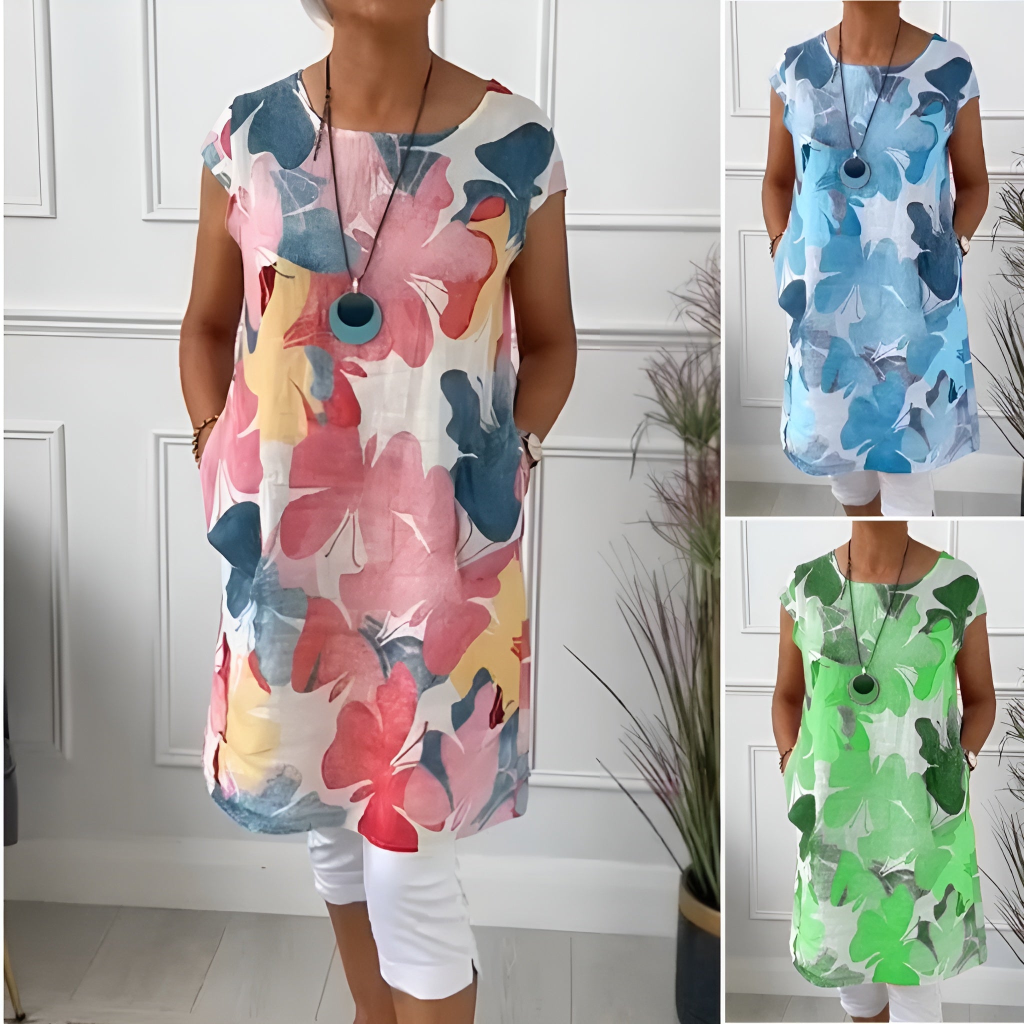 Mailin™ | Løs Tunika-Kjole med Floral Touch