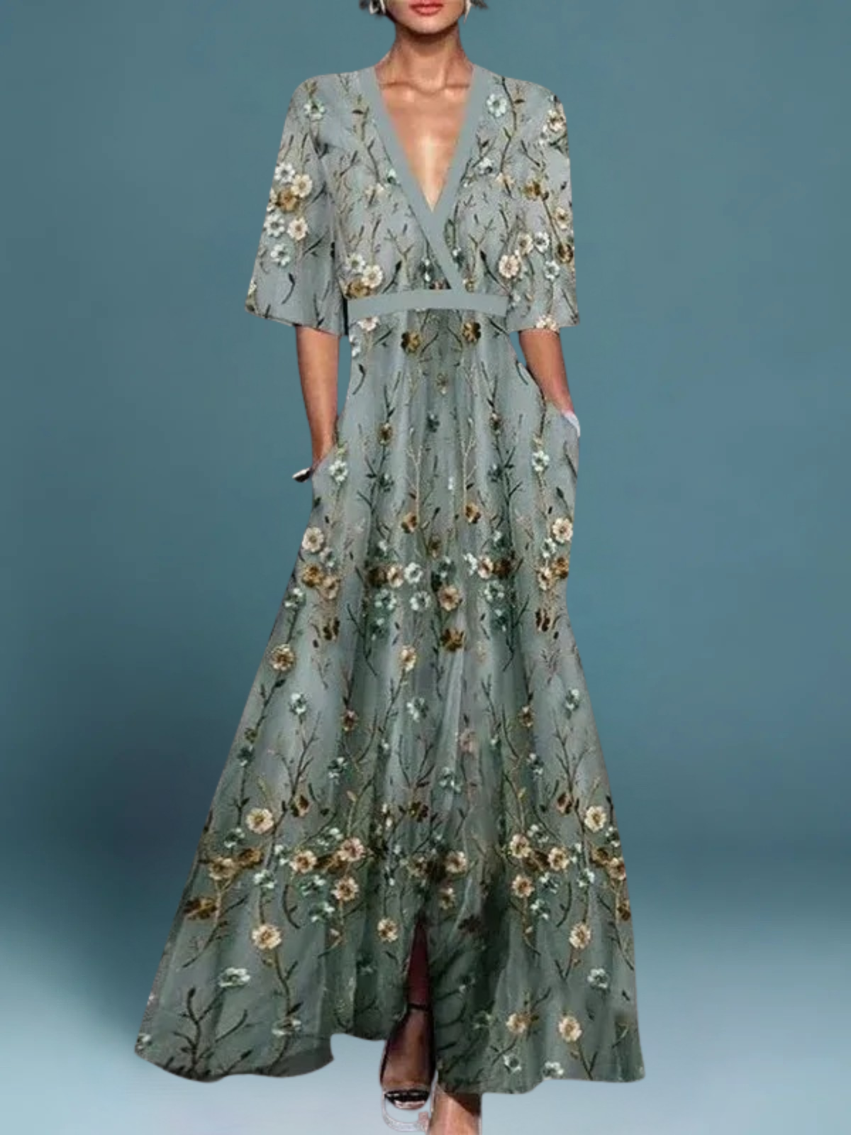 Lorelei™ | Brodert Maxikjole med Blomsterdesign