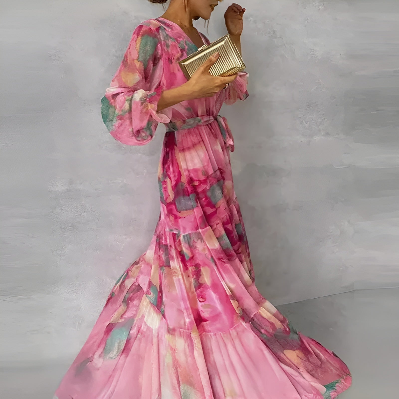 Lirea™ | Chiffon-Maxikjole med akvarelltrykk