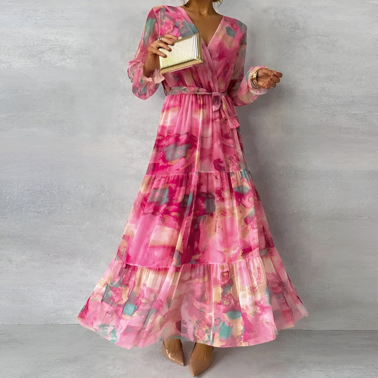 Lirea™ | Chiffon-Maxikjole med akvarelltrykk