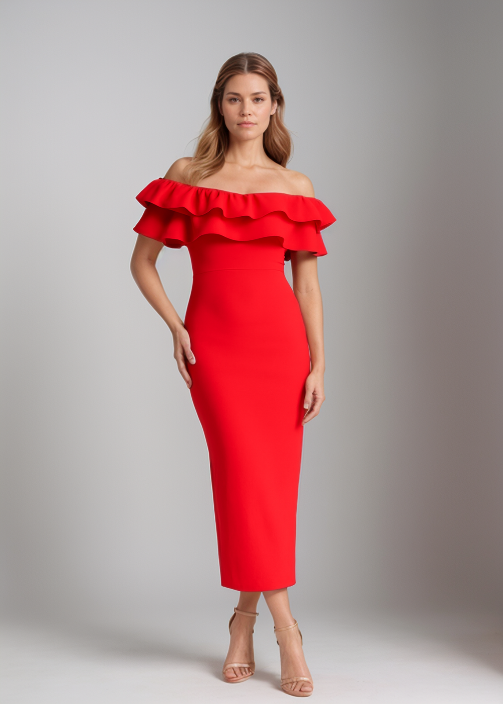 Lorena™ | Off-Shoulder Volang Bodycon Kjole