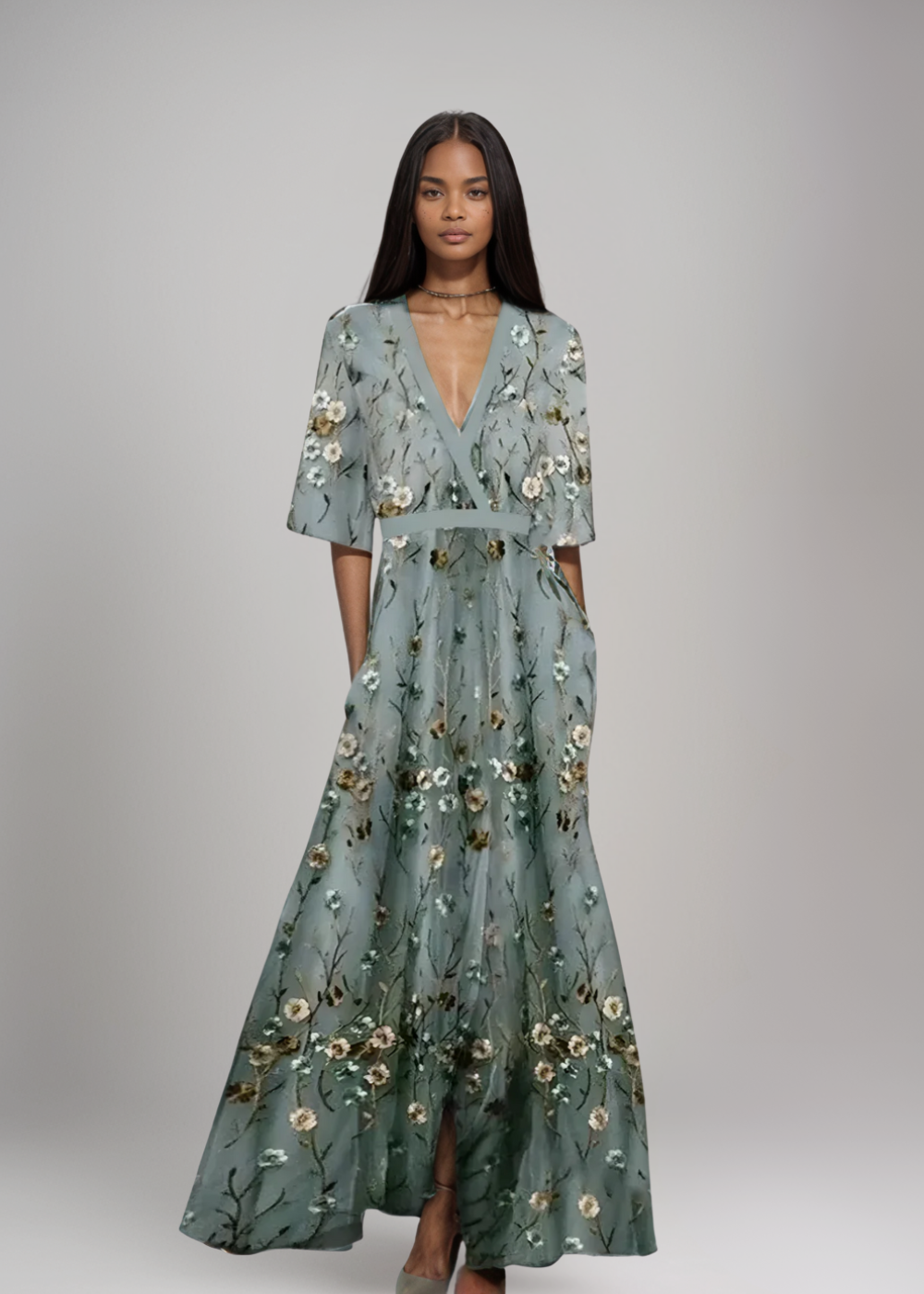 Lorelei™ | Brodert Maxikjole med Blomsterdesign