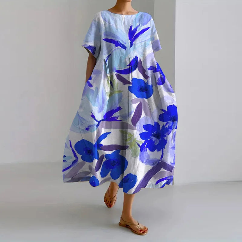 VIBEKE | BLOMSTERPRINT V-UUTSKJÆRING KJOLE